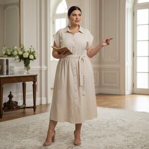 DKNY Women’s Neutral Beige Shirt Dress – Size 16W – NWT